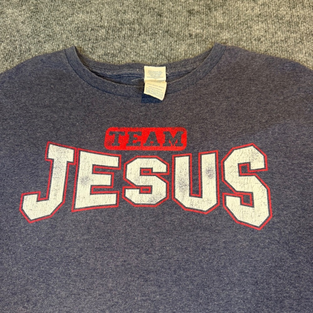 Vintage Y2K Team Jesus God Religious Graphic T-Shirt Mens 3XL Gray Short Sleeve
